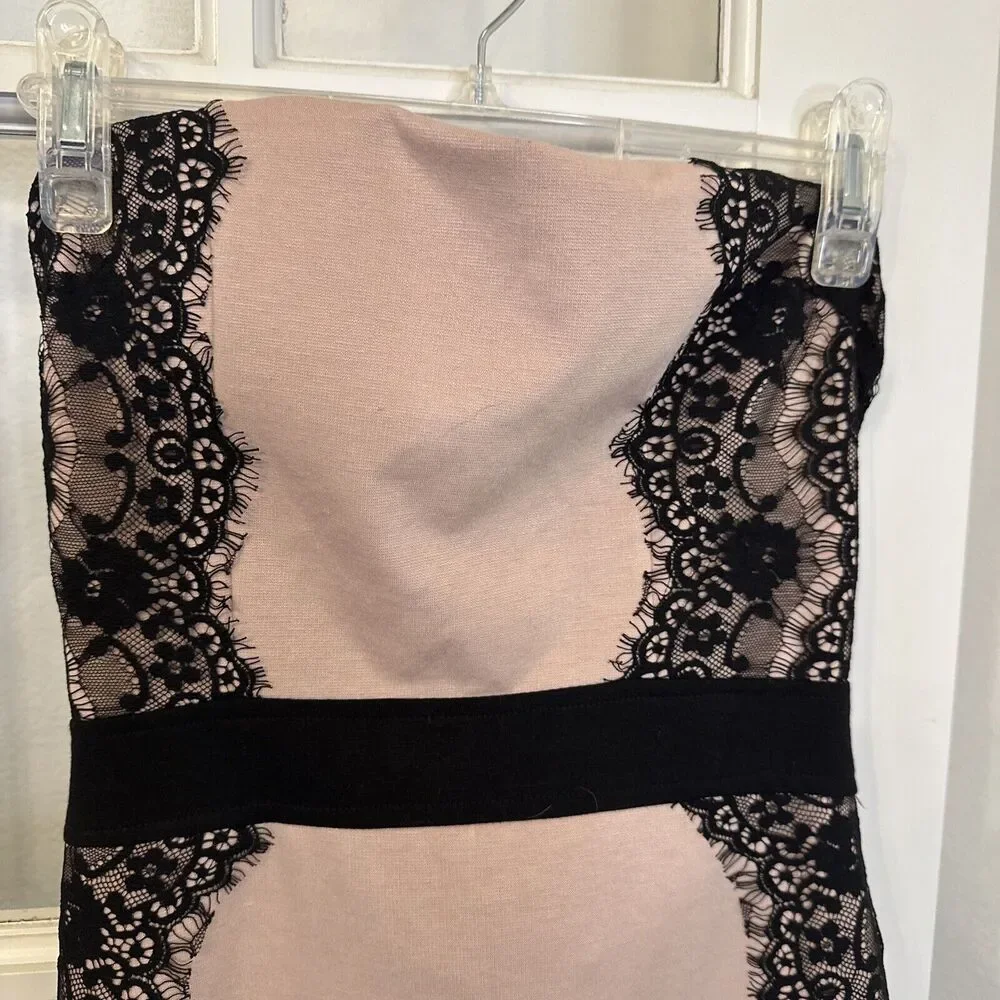 Dusty Rose & Black Lace Strapless Short Party Dress Womens juniors Large - Picture 2 of 11